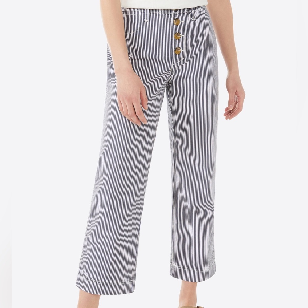 High-Rise Striped Ankle Crop Pants - Navy/White